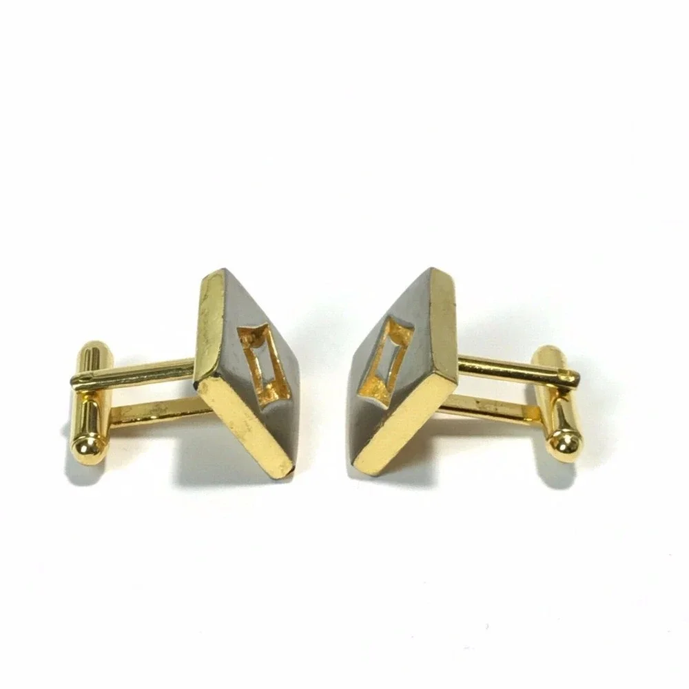 Vintage Gold Tone Matte Chrome Silver Two Tone Cufflinks Men's Cuff Links Rare